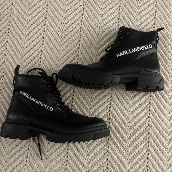 Karl Lagerfeld Paris Men's logo leather combat boots